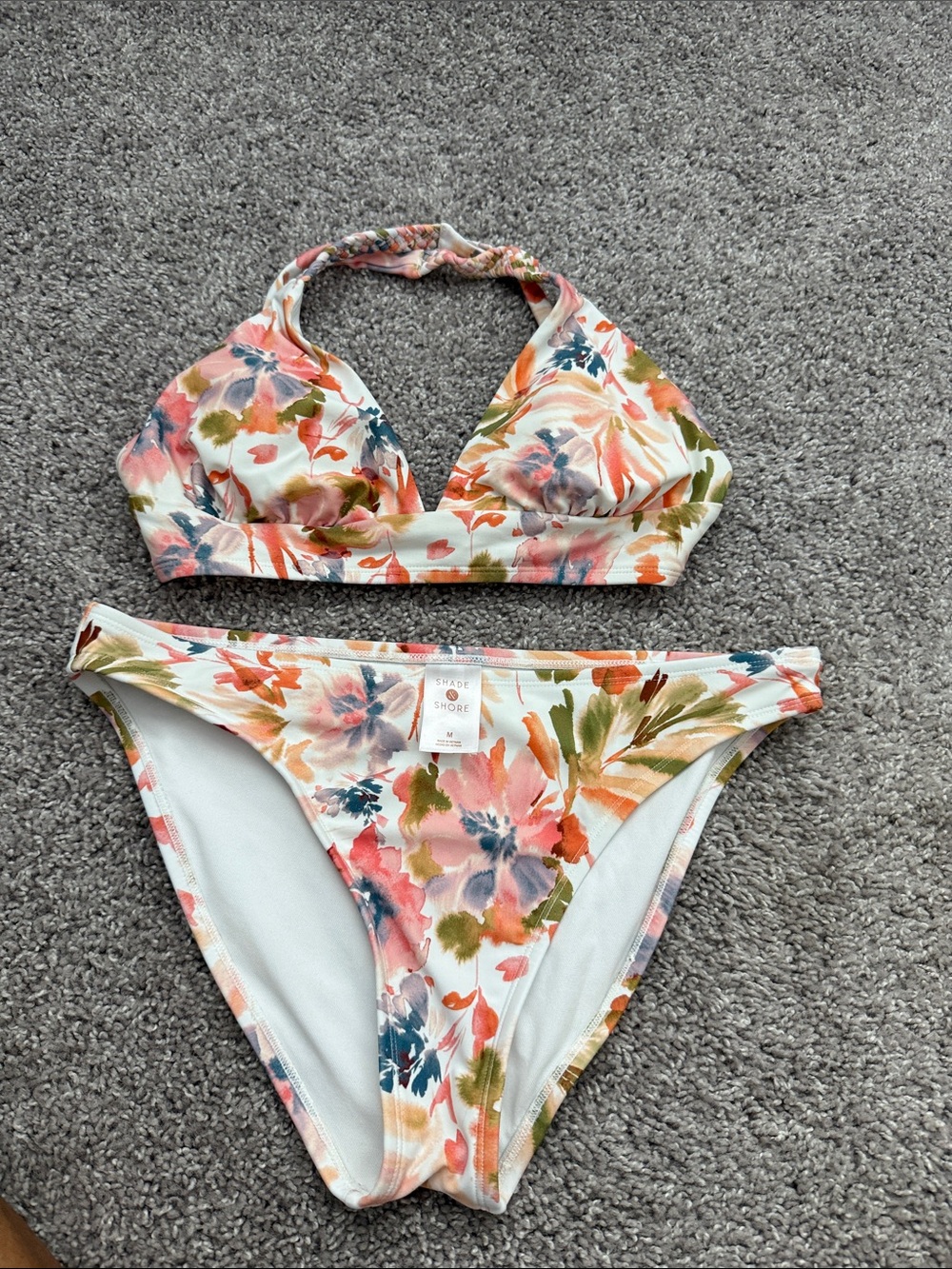 Shade & Shore Floral Bikini Set in White, Pink, Green, Blue, Orange